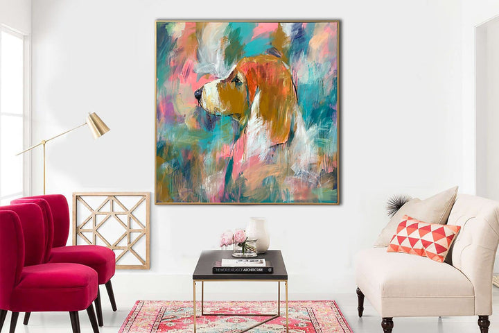 Original Abstract Dog Paintings On Canvas Colorful Beagle Painting Acrylic Hand Painted Artwork Modern Fine Art | BRITISH FORTITUDE - trendgallery.ca