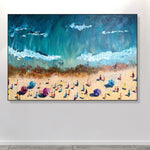 Abstract Coastal Oil Paintings On Canvas, Original Sunny Beach Painting in Blue and Beige Colors for Home And Office Wall Decor | BEACH SEASON