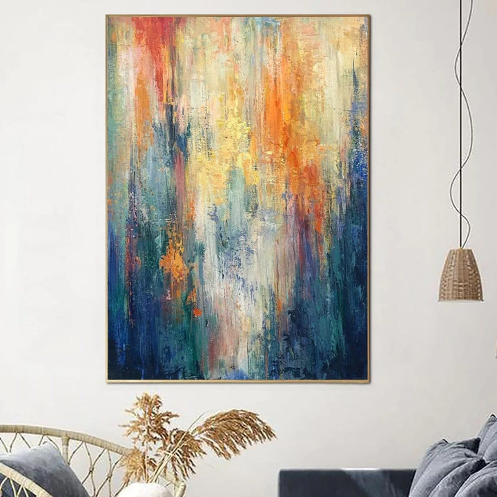 Abstract Colorful Paintings On Canvas Expressionist Artwork In Orange And Blue Colors Textured Oil Painting Hand Painted Art | REBOUND - trendgallery.ca