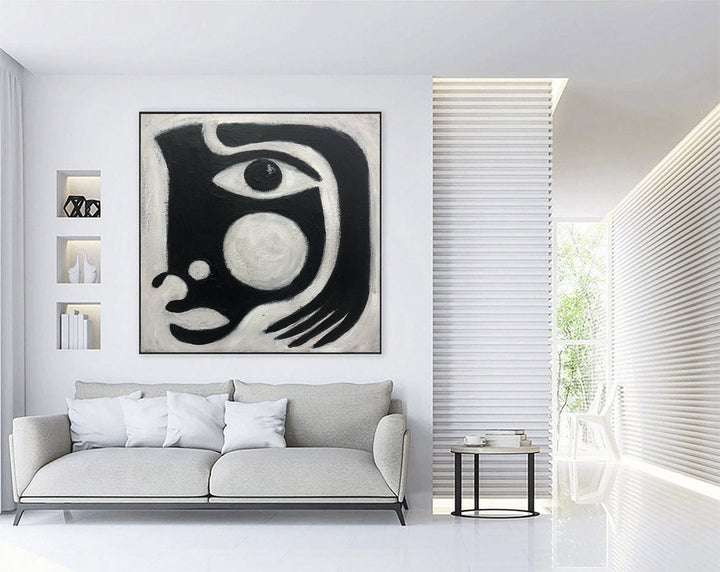 Large Abstract Woman Face Figurative Art Abstract Black and White Canvas Art Painting Wall Art Modern Bedroom Decor | FASCINATION - trendgallery.ca