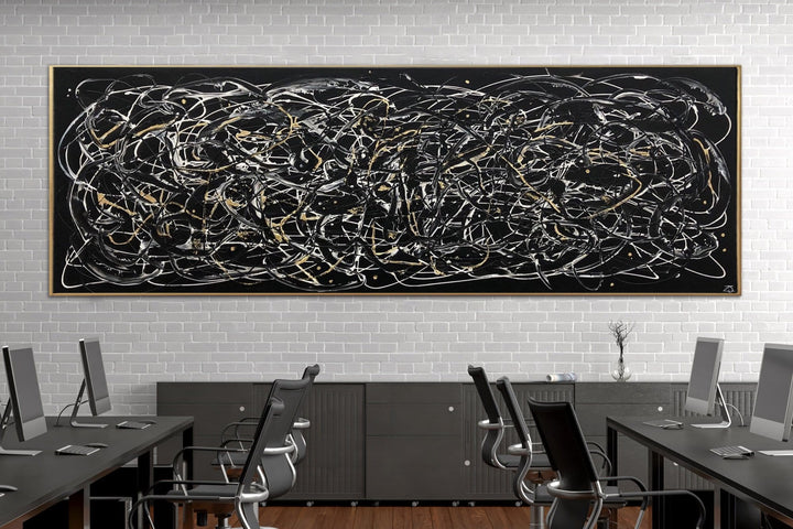 Jackson Pollock Style Paintings On Canvas Black And White Abstract Fine Art Modern Painting Handmade Art over Fireplace Decor | ABSTRACT MAZE - trendgallery.ca