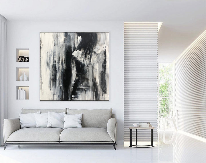 Modern Painting Canvas Minimalist Wall Art Abstract Black And White Painting Acrylic Fine Art Handmade Painting On Canvas Monochrome Art | SOLITUDE - trendgallery.ca