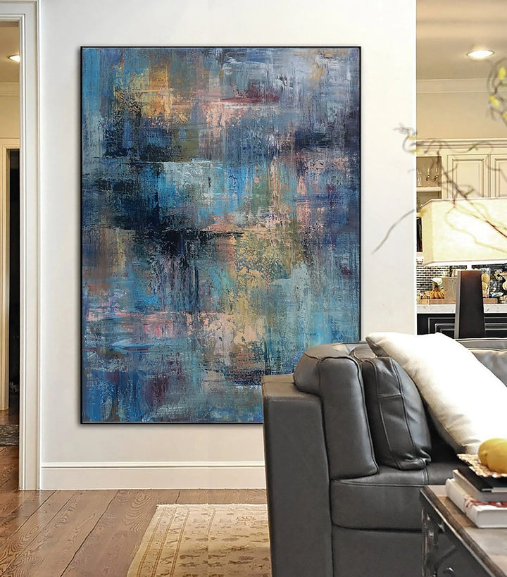 Original Painting On Canvas Abstract Wall Art Large Royal Blue Painting For Bedroom Expressionism Painting Fine Art Fireplace Wall Decor | SKY VELVET