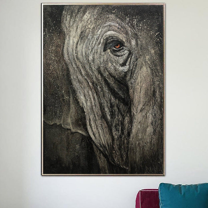 Large Abstract Elephant Paintings On Canvas Gray Animal Fine Art Original Acrylic Painting Expressionism Animal Art | GRAY GIANT - trendgallery.ca