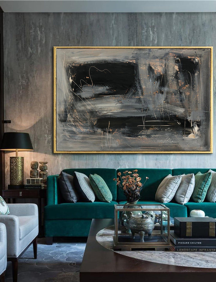 Abstract Oil Painting Canvas Dark Wall Art Abstract Expressionism Painting Textured Artwork Contemporary Art Luxury Painting | DARK SHAPES
