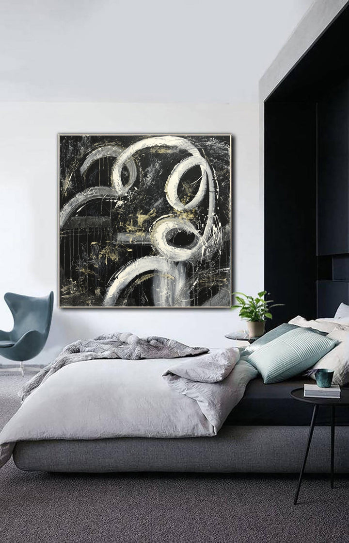 Large Abstract Black And White Paintings On Canvas Modern Fine Art Acrylic Wall Art | NIGHT WALK