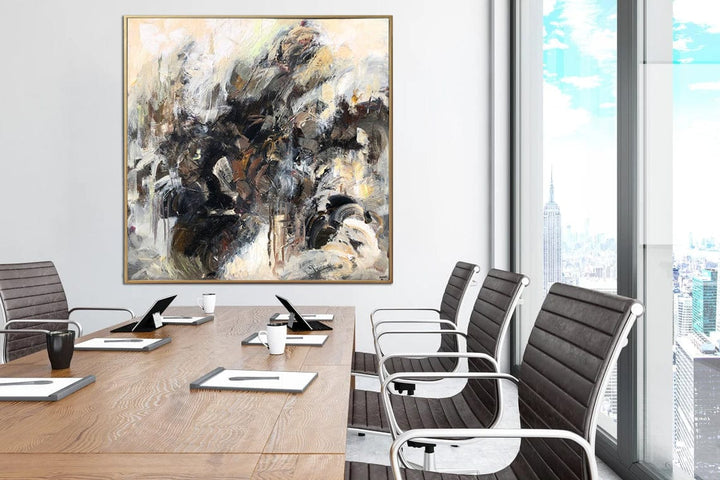 Original Abstract Beige Paintings On Canvas Modern Colorful Fine Art Acrylic Oil Painting | BEIGE ASTRAL 60"x60" - Trend Gallery Art | Original Abstract Paintings