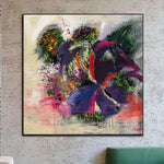 Colorful Original Abstract Painting in Beige, Purple and Green Colors Modern Abstract Fine Art Acrylic Handmade Artwork | FLOWERS BOUQUET