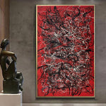 Jackson Pollock Style Paintings On Red Canvas Art Original Abstract Fine Art Oil Painting Modern Wall Art | SCARLET DREAMS