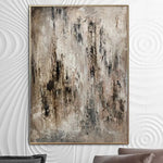 Abstract Beige Painting on Canvas Original Black Wall Art Heavy Textured Artwork Modern Oil Painting Contemporary Wall Art for Living Room | STEREO FALL