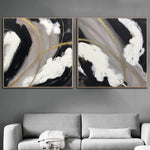 Large Gray Painting Black And White Artwork Set Of Two Modern Paintings On Canvas Original Abstract Art Modern Wall Decor | VIEW BETWEEN THE CLOUDS