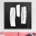 Abstract Black and White Painting on Canvas Minimalist Wall Art Black Artwork Painting 32x32 Art for Indie Room Decor | LINES ON ROAD