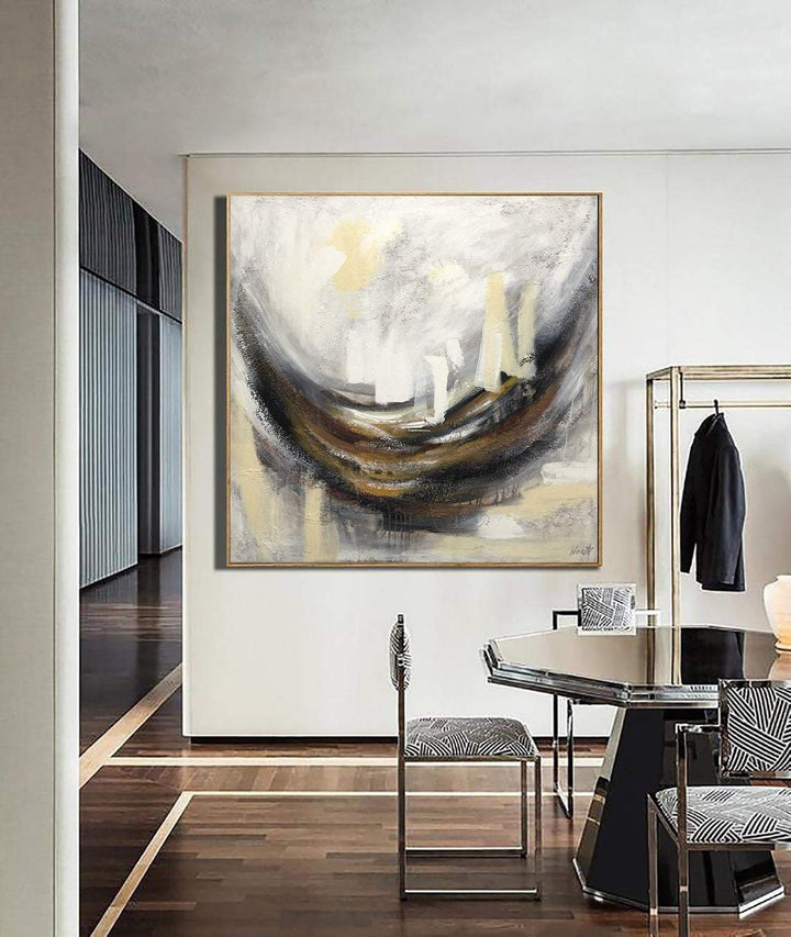 Large Abstract Acrylic Beige Painting Brown Wall Art Modern Original Wall Decor | RIVER OF LIFE - trendgallery.ca