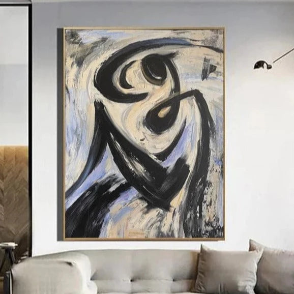 Original Abstract Beige Paintings on Canvas Contemporary Art Large Textured Black and White Wall Art Handmade Painting Creative Wall Art | SLEEPY CURL - trendgallery.ca