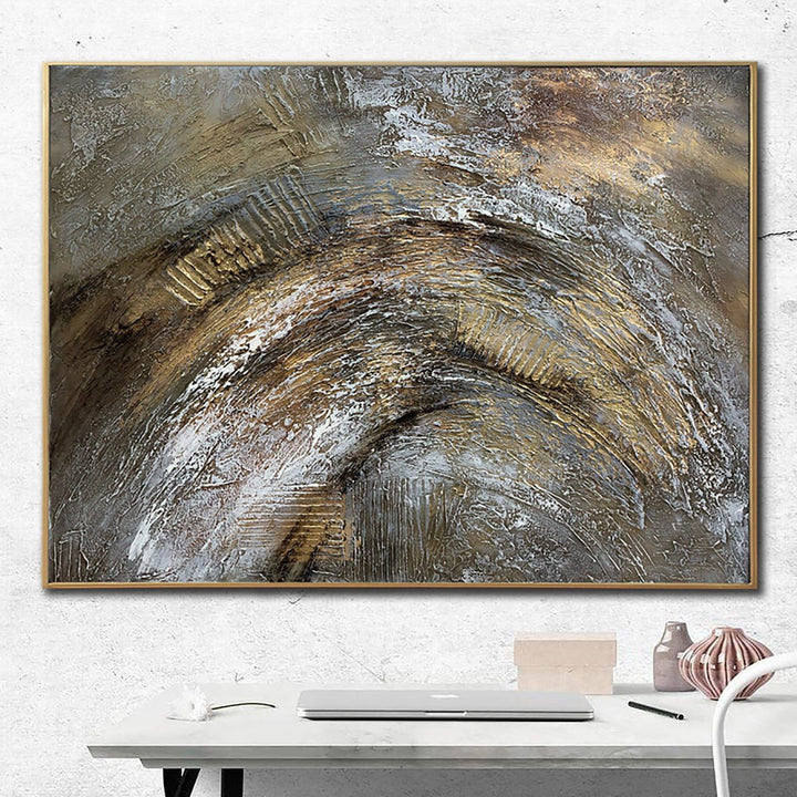 Abstract Oil Painting Canvas Brown Wall Art Gold Leaf Artwork Heavy Textured Art Monochrome Wall Art Commission Painting for Living Room | BRONZE AGE - trendgallery.ca