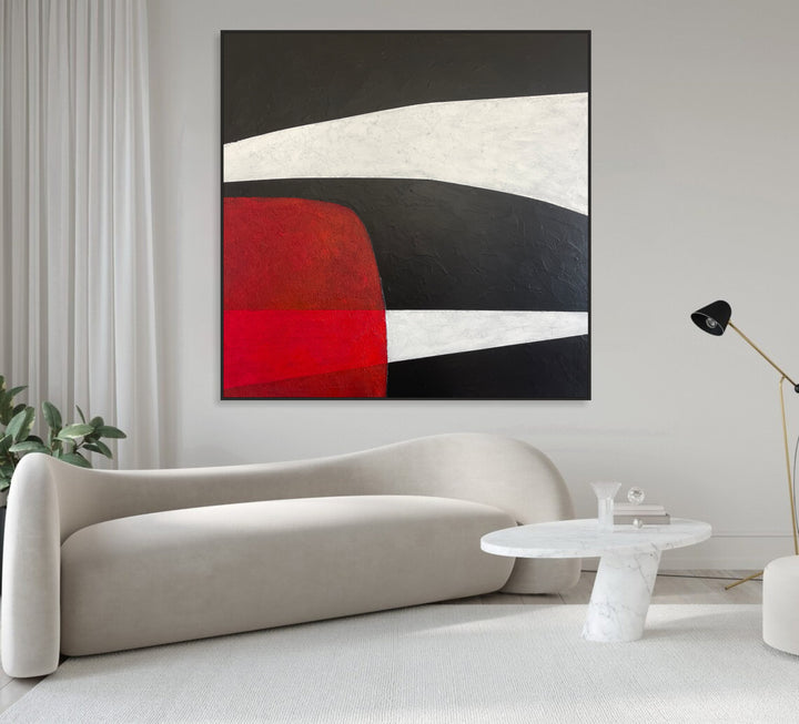 Minimalist Painting for Creative Decoration Black And White Art With Red Spot Modern Painting Original Contemporary Living Room Art | CRIMSON CONTRAST 40“x40"