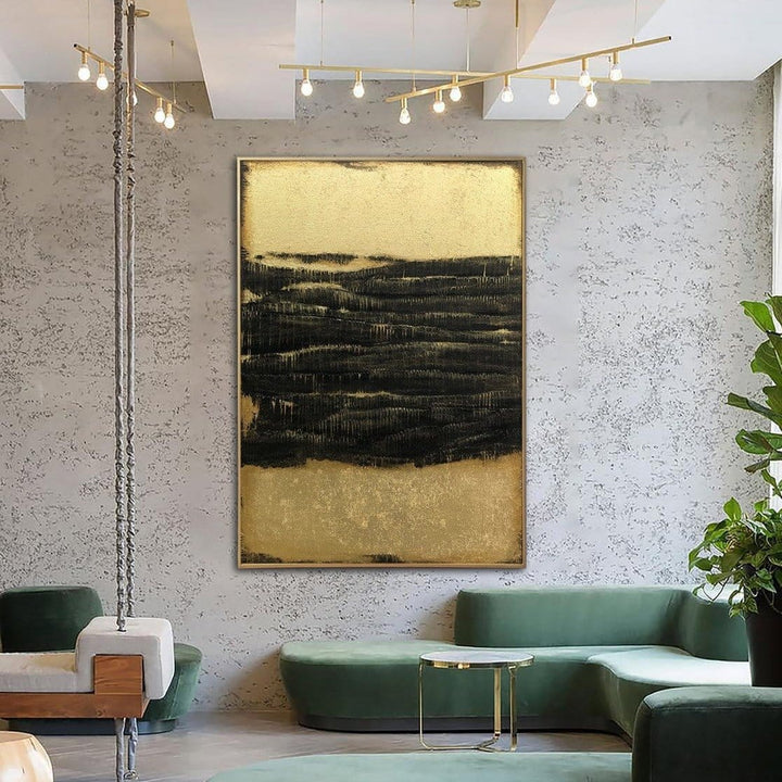 Original Abstract Minimalist Paintings On Canvas In Gold And Black Colors Acrylic Painting 40x30 Modern Art Luxury Painting Glam Decor | GOLDEN SHADOW
