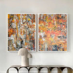 Abstract Colorful Set Of 2 Paintings On Canvas Custom Oil Painting Modern Orange Hand Painted Art Wall Decor for Home or Office Decor | AUTUMN IS COMING