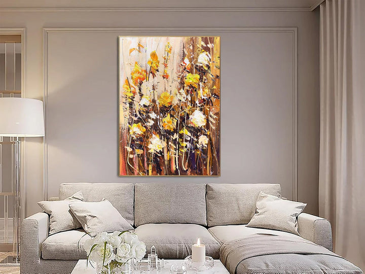 Original Abstract Floral Paintings On Canvas Contemporary Textured Painting Oil Painting Modern Floral Fine Art | GOLDEN FLOWERS 32"x24"