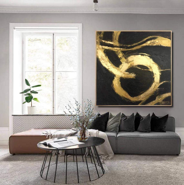 Black Painting Original Painting Gold Leaf Paintings On Canvas Abstract Artwork for Hotel Decor | GOLDEN THREADS - trendgallery.ca
