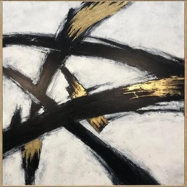 Large Original Oil Paintings On Canvas Black And White Franz Kline style Gold Leaf Fine Art Modern Wall Art | BLACK GLARE - trendgallery.ca