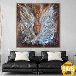 Large Original Abstract Wings Paintings On Canvas Modern Expressionism Art Textured Creative Painting | ANGEL WINGS 46"x46"