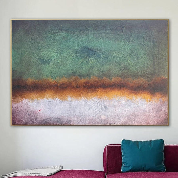 Large Original Abstract Landscape Paintings on Canvas Textured Minimalist Paintings In Green, Beige And Gold Colors Oil Painting Wall Decor | MORNING - trendgallery.ca