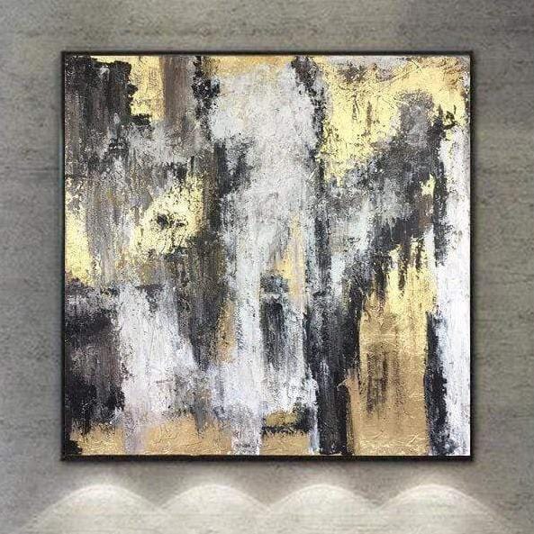 Black And White Painting Gold Leaf Modern Painting Oversized Abstract Painting On Canvas | ENERGY FLOWS - trendgallery.ca