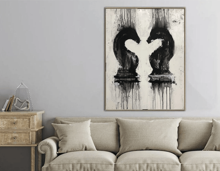 Abstract Painting Original Large Wall Art Chess Painting On Canvas Black And White Art Contemporary Art Acrylic Painting Home Decor Wall Art | KNIGHT'S MOVE