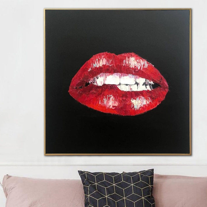 Red Lips Painting Sparkle Lips Wall Art Sexy Lips Painting Warm Red Lips Mouth Original Art Kiss Fashion Wall Art Lips Artwork | SPARKLING LIPS - trendgallery.ca