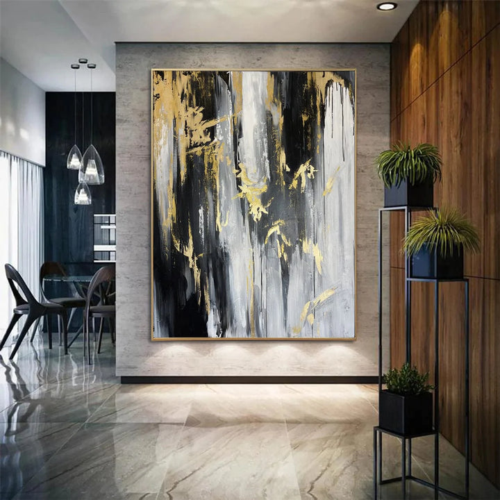 Original Blurry Painting On Canvas Gold Leaf Artwork Gray Painting Creative Texture Art for Living Room Decor | BLURRY FLOW - trendgallery.ca