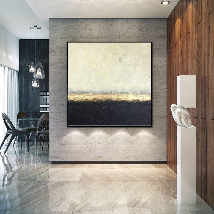 Oversized Abstract Painting On Canvas Beige Painting Black Painting Abstract Oil Painting | GOLDEN HORIZON