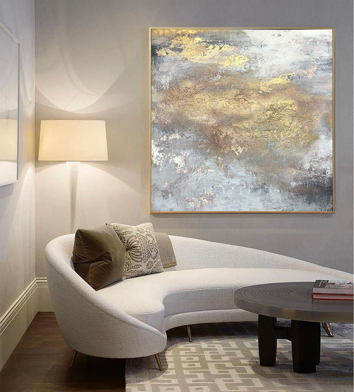 Original Skies Painting On Canvas Large Gold Wall Art Grey Painting Abstract Modern Painting Original Beige Wall Art | GOLDEN RAYS 32"x32" - Trend Gallery Art | Original Abstract Paintings