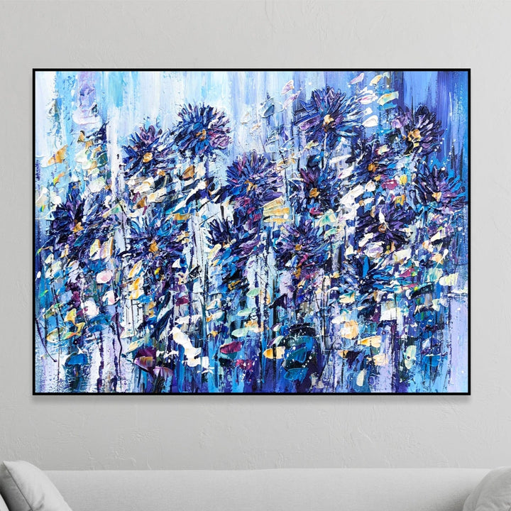 Abstract Flowers Paintings On Canvas, Acrylic Floral Art, Modern Expressionist Wall Art, Handmade Romantic Artwork for Living Room Decor | PURPLE FIELD