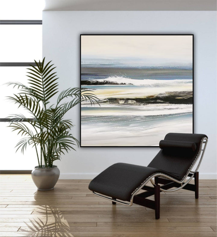 Oversized Coastal Canvas Painting Abstract Original Oil Painting Black White Art Large Ocean Wall Art Therapy Office Decor Above Bed Art | OCEANSCAPE