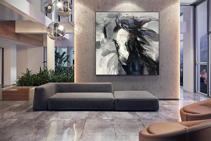 Abstract Horse Painting Modern Fine Art Abstract Animal Painting Gray Wall Art Palette Knife Artwork Wall Hanging Decor | FREEDOM OF MOVEMENT - trendgallery.ca