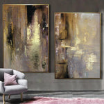 Gold Painting Diptych Art Canvas Wall Art Set Abstract Art Set Of 2 Beige Painting | RADIANCE OF ETERNITY