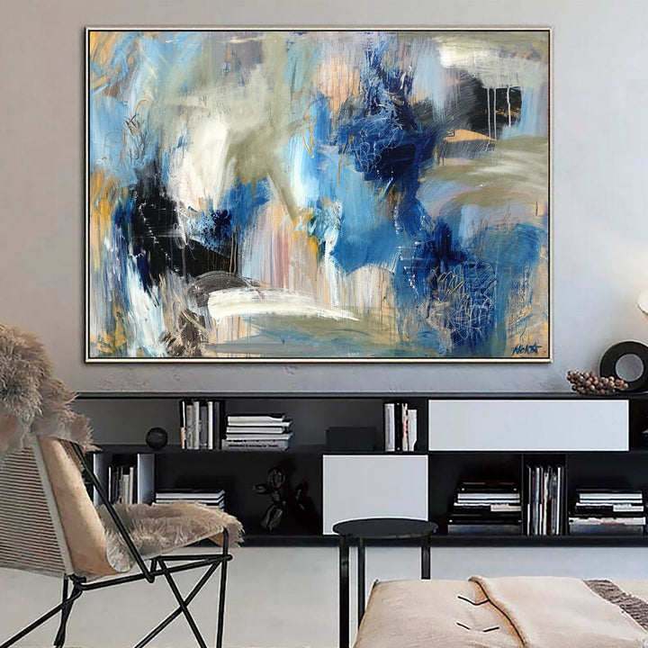 Abstract Colorful Painting on Canvas Blue Wall Art Vivid Artwork Heavy Textured Art Original Oil Painting for Aesthetic Room Decor | MARE IMBRIUM