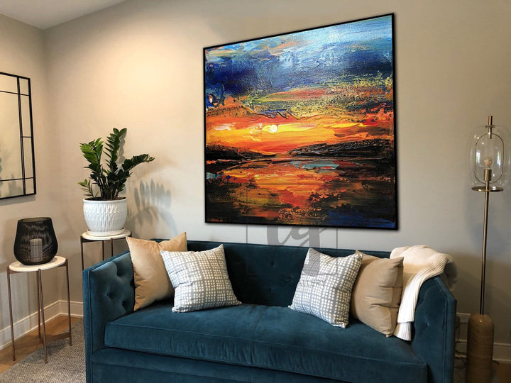 Abstract Sunset Paintings On Canvas Original Colorful Painting Abstract Seascape Modern Paintings Large Wall Art | HEAVENLY FIRE