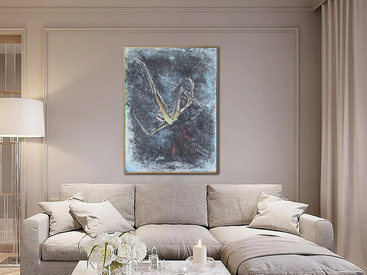 Large Original Abstract Gray Paintings on Canvas Figurative Artwork Dark Painting Contemporary Art Textured Handmade Painting Wall Decor | FREE FALL
