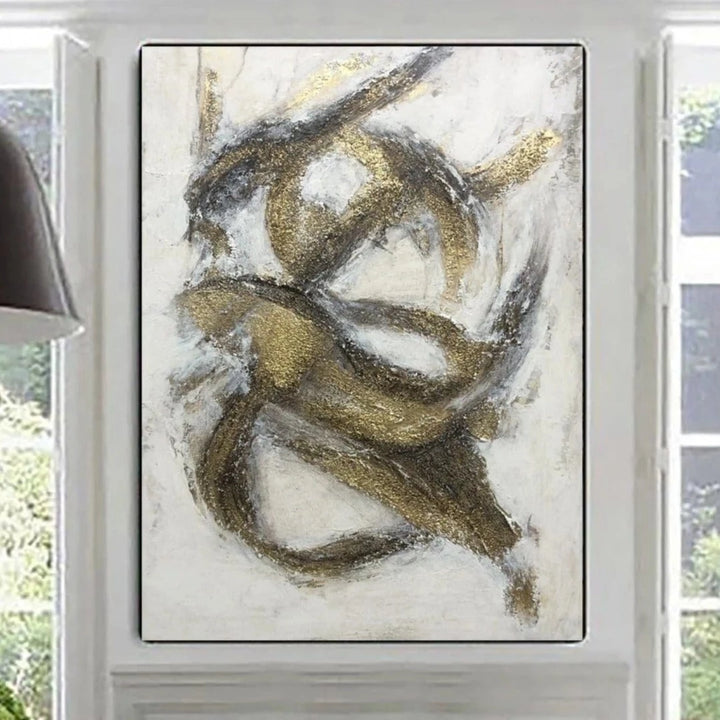 Extra Large Gold Wall Art White Abstract Painting Frame Artwork Canvas Painting Canvas Living Room Art Xl Wall Art Modern Art Canvas | GOLDEN WEIGHTLESSNESS - trendgallery.ca