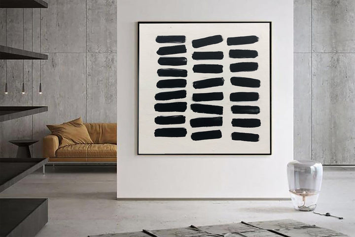 Large Black And White Painting on Canvas Abstract Bricks Wall Art Fine Art Black Strokes White Background Minimalist Art Modern Decor | DOTTED BLACK - trendgallery.ca