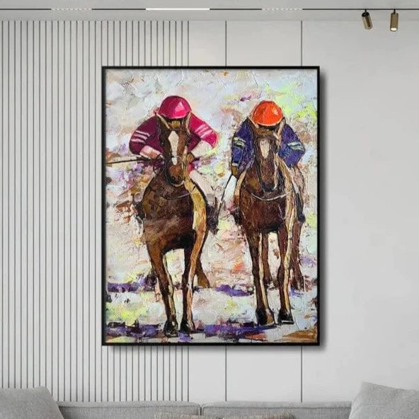 Horse Racing Acrylic Artwork Horse Racing Painting Wall Art Decor Jockeys Artwork Decor for Home | JOCKEYS - trendgallery.ca