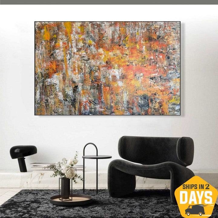 Original Orange Acrylic Paintings On Canvas Colorful Custom Hand Painted Art Modern Oil Painting | AUTUMN IS COMING 36"x54"