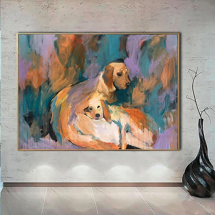 Abstract Labrador Painting Colorful Oil Wall Art Canvas Abstract Dog Painting Pet Wall Art Golden Retriever Artwork Textured Art | DOG FAMILY - trendgallery.ca