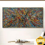 Large Abstract Landscape Painting Colorful Painting Abstract Pollock Style Modern Painting On Canvas Frame Painting Contemporary Art | STARDUST SERENADE 30x60"