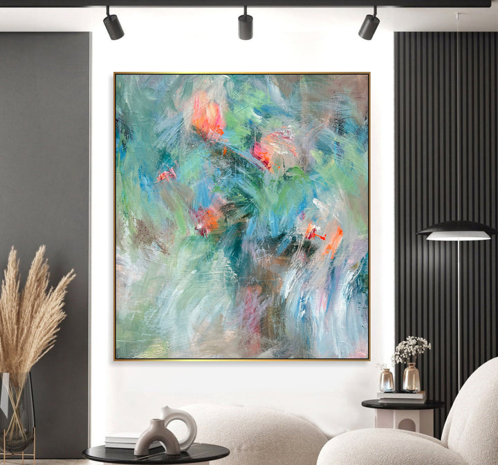Original Abstract Green Paintings On Canvas, Turquoise Hand Painted Art, Modern Textured Painting, Contemporary Wall Art for Home Decor | TURQUOISE SPLENDOR