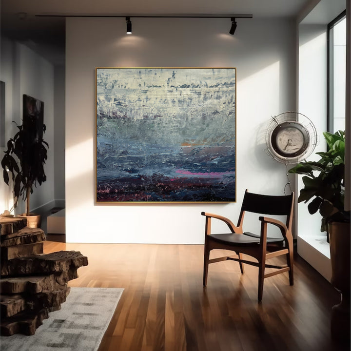 Abstract Dark Blue Rain Paintings On Canvas Modern Textured Acrylic Artwork Original Oil Painting Wall Decor | DEPTH OF NATURE 210 39.4"x37.4"