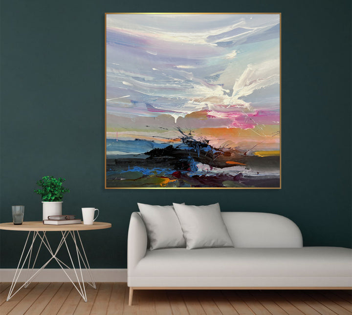 Abstract Colorful Sunset Paintings On Canvas Modern Acrylic Art Abstract Nature Painting Creative Minimalist Art Decor for Home | DEPTH OF NATURE 220 39.4"x35.4"