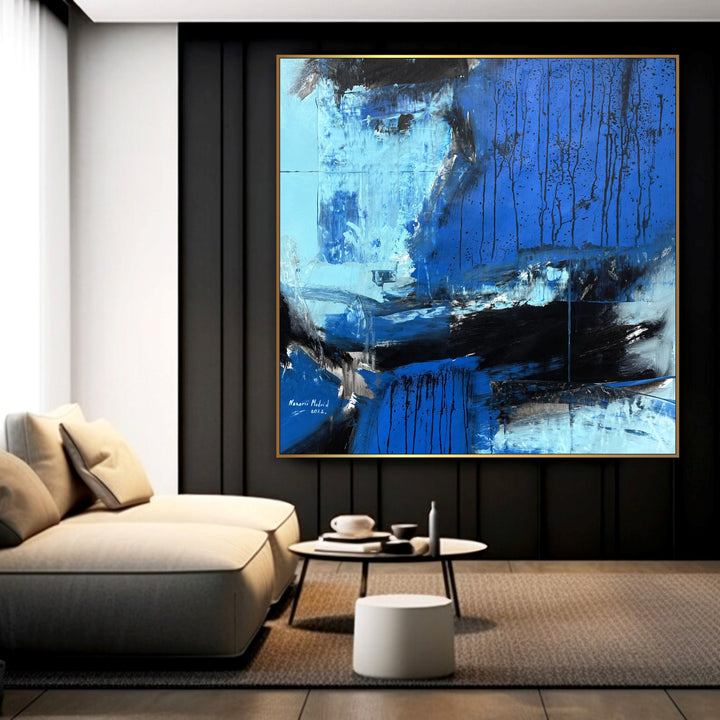 Abstract Blue Paintings On Canvas Original Neutral Colors Artwork Creative Acrylic Textured Painting Hand Painting Wall Decor for Home | ASSOCIATION 215 27.5"x29.5"